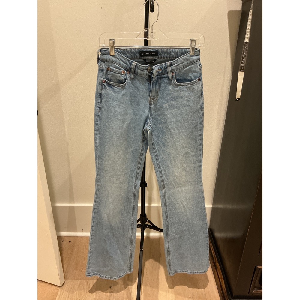Aeropostale Womens Mid Rise Flare Jeans Light Wash Blue Denim Size 0 Regular